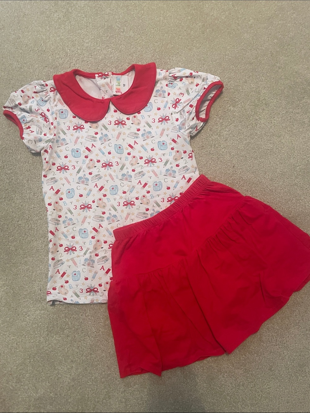Jellybean Girls Red Peter Pan Collar Top and Red Skort Set